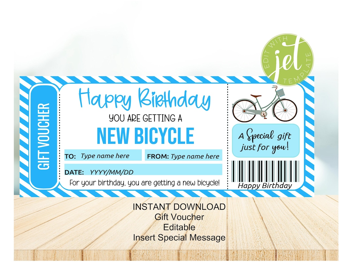 Editable New Bicycle Voucher Template, Birthday Gift Voucher, Bicycle ...