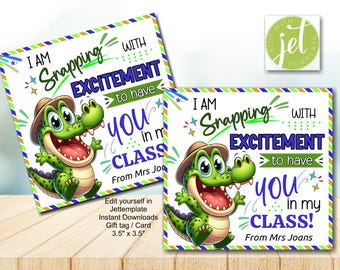 Editable Snapping with Excitement Card, Wild Crocodile Back to school Card, First Day Printable, Jungle Safari Teacher, INSTANT DOWNLOAD