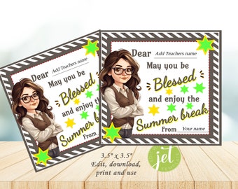 Etichetta/biglietto regalo, modificabile, Benedici il mio insegnante, auguri per le vacanze estive, persona speciale, download immediato, apprezzamento per l'insegnante, Benedici il mio insegnante