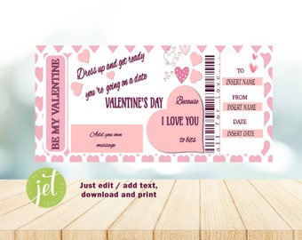 Boarding Pass Editable, Valentines Day, Editable Text, Printable, Digital Template, Editable Instant Download, Special Gift, Valentine's Day