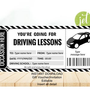 Tegoedbon voor rijlessen, bewerkbaar rijschoolcadeau, leren autorijden, cadeaubon voor rijlessen, elke tiener, instant download