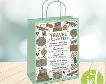 Editable Travel Survival Kit Tag, Bon Voyage Gift (Digital Download)