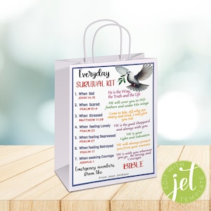 Editable Religious Survival Kit Tag, Bible Survival Gift bag label, Flyer, Church, Everyday Bible tip, Instant download, Religious Gift