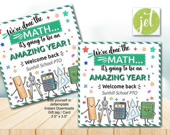 Biglietto di ritorno a scuola modificabile, scheda di matematica, per insegnanti, scheda PTO, biglietto di ritorno a scuola stampabile, download immediato, modificabile, nuovo anno scolastico