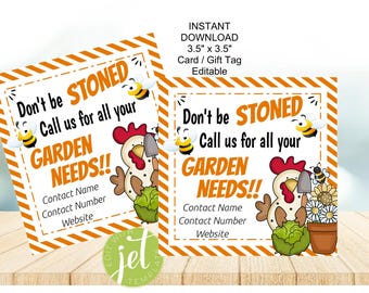 Editable Garden Services Card, Don't be Stoned, Call us for your Gardening needs, Garden Marketing, Instant Download, Printable