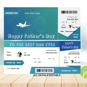 Instapkaart, bewerkbaar cadeau, Vaderdagverrassingsreis, vliegtuigticket, bewerkbare directe download, Vaderdaguitje, Instappen luchtvaartmaatschappij