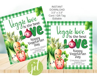 Kartka z okazji Dnia Wegetarianina: Etykieta upominkowa Veggie Love (pobranie cyfrowe, 3,5 x 3,5 cala)