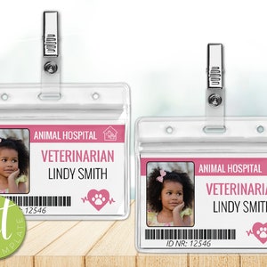Editable Veterinarian ID Badge, Veterinarian Pretend Play, GIRL, Veterinarian Dress Up, Veterinarian Costume, Instant Download