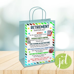 Kit de survie pour la retraite Étiquette de sac cadeau, modifiable, étiquette de sac cadeau de retraite, carte, flyer, cadeau de retraite, imprimable, modifier le téléchargement immédiat