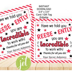 Etichetta regalo/biglietto, modificabile, San Valentino, apprezzamento, Reese-ently ti ha detto che è incredibile lavorare con te, ti ringraziamo, download immediato