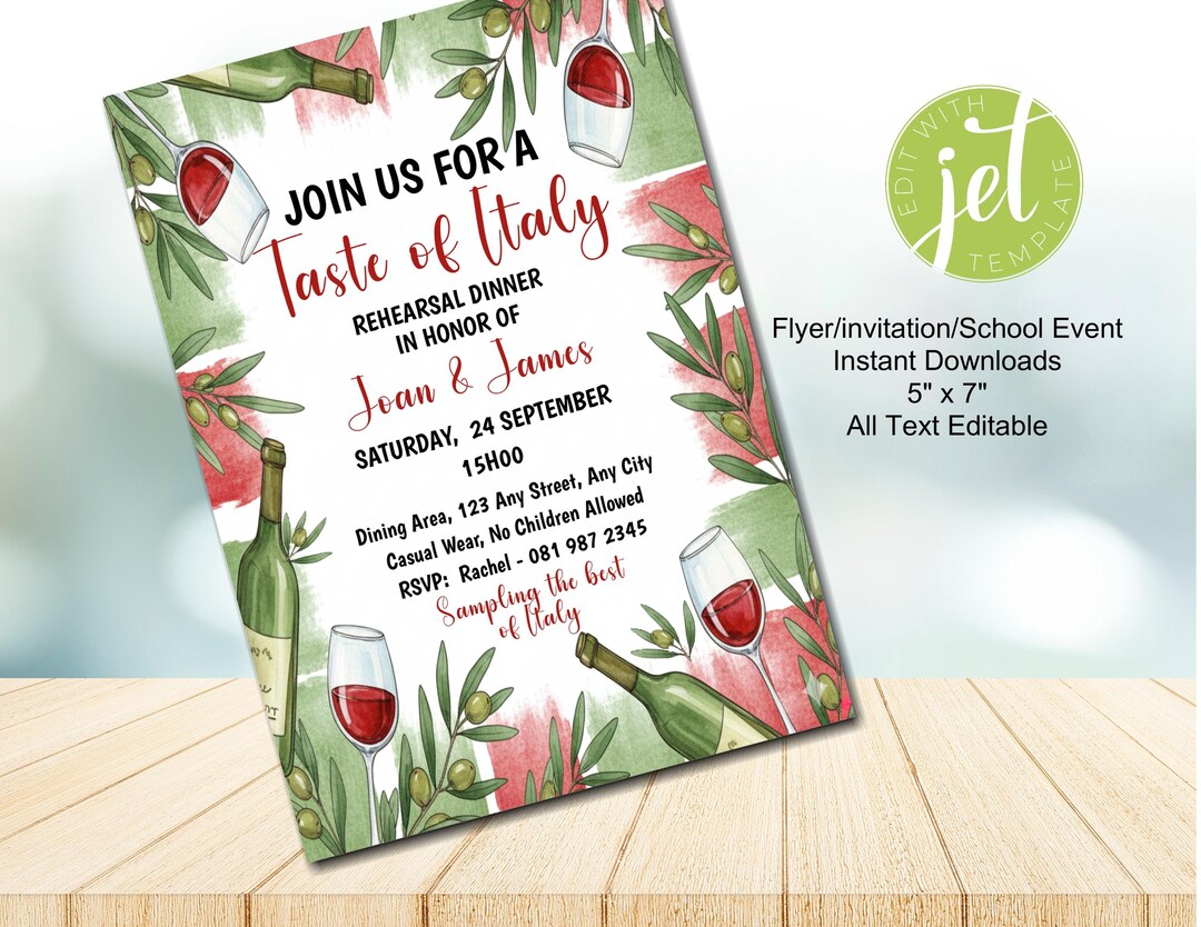 Italian Invite Editable Italian Party Invitation, Italia Themed Dinner, Rehearsal ...