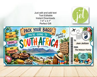 Buono regalo di viaggio modificabile, regalo di vacanza stampabile, buono vacanza, regalo di viaggio, idea regalo, viaggio in Sudafrica