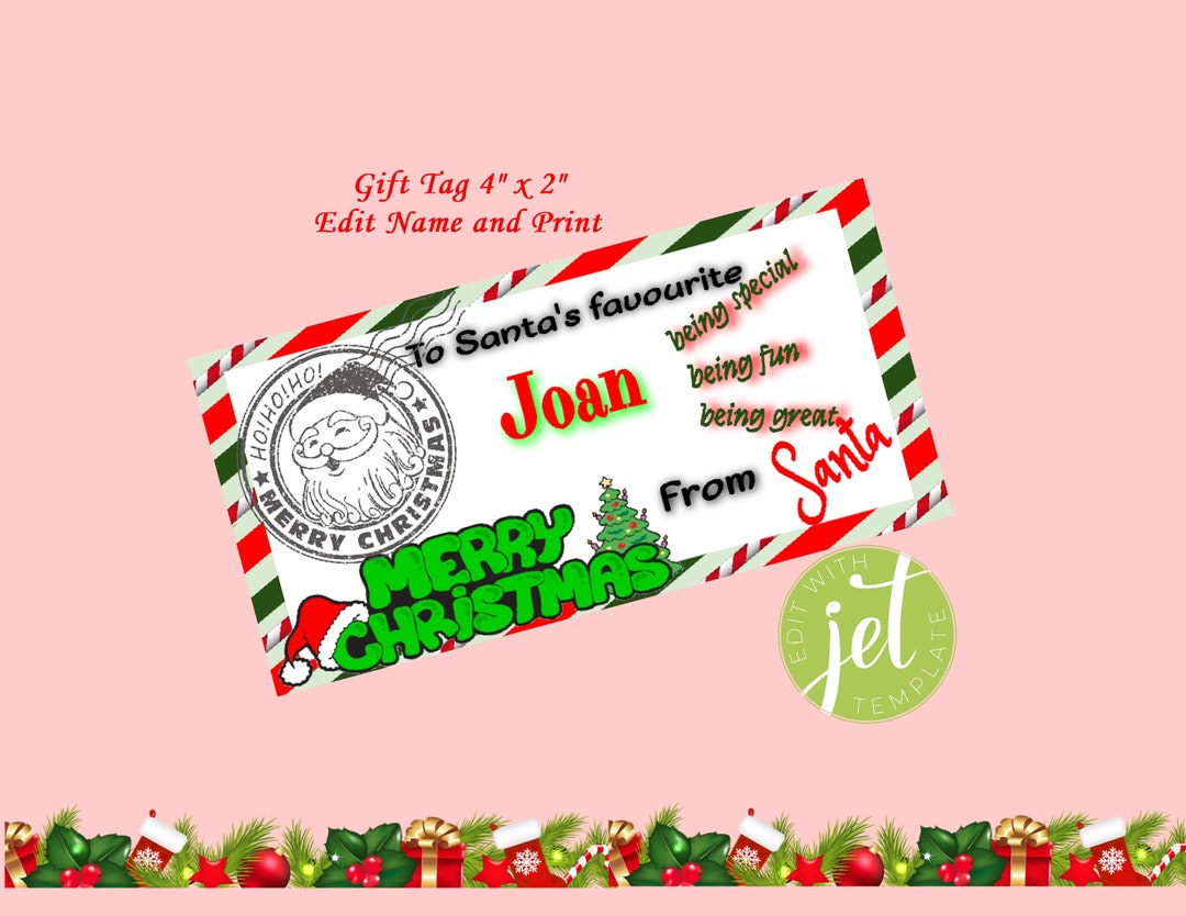 Gift Tag, Gift Cards, Christmas, 4 X 2, Editable, Printable, Edit Name