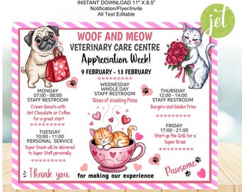 Veterinary Nurse Appreciation Week Flyer, Editable Itinerary (JPG Digital Download 8.5x11" )