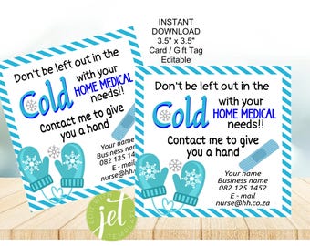 Gift tag/Card, Editable, Don't get left out in the Cold Home Health, Health Marketing, Instant Download, Printable, Marketing Prop, Add text