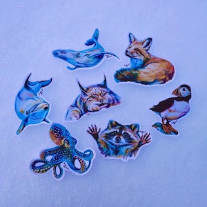 Set van 7 dierenstickers // Vinylsticker // Kunststicker // Dierenkunst // Schattige dieren // Kunstwerk // Originele sticker