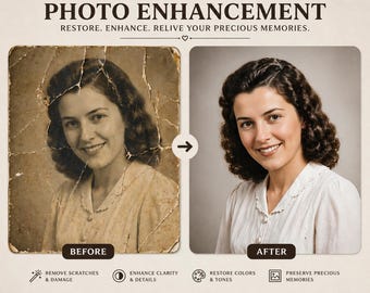 Professionele fotorestauratie: oude beschadigde afbeeldingen inkleuren, repareren en verscherpen - digitale service