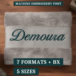 Demoura script embroidery font, Retro embroidery alphabet, BX fonts, Vintage style PES letters, 5 Sizes