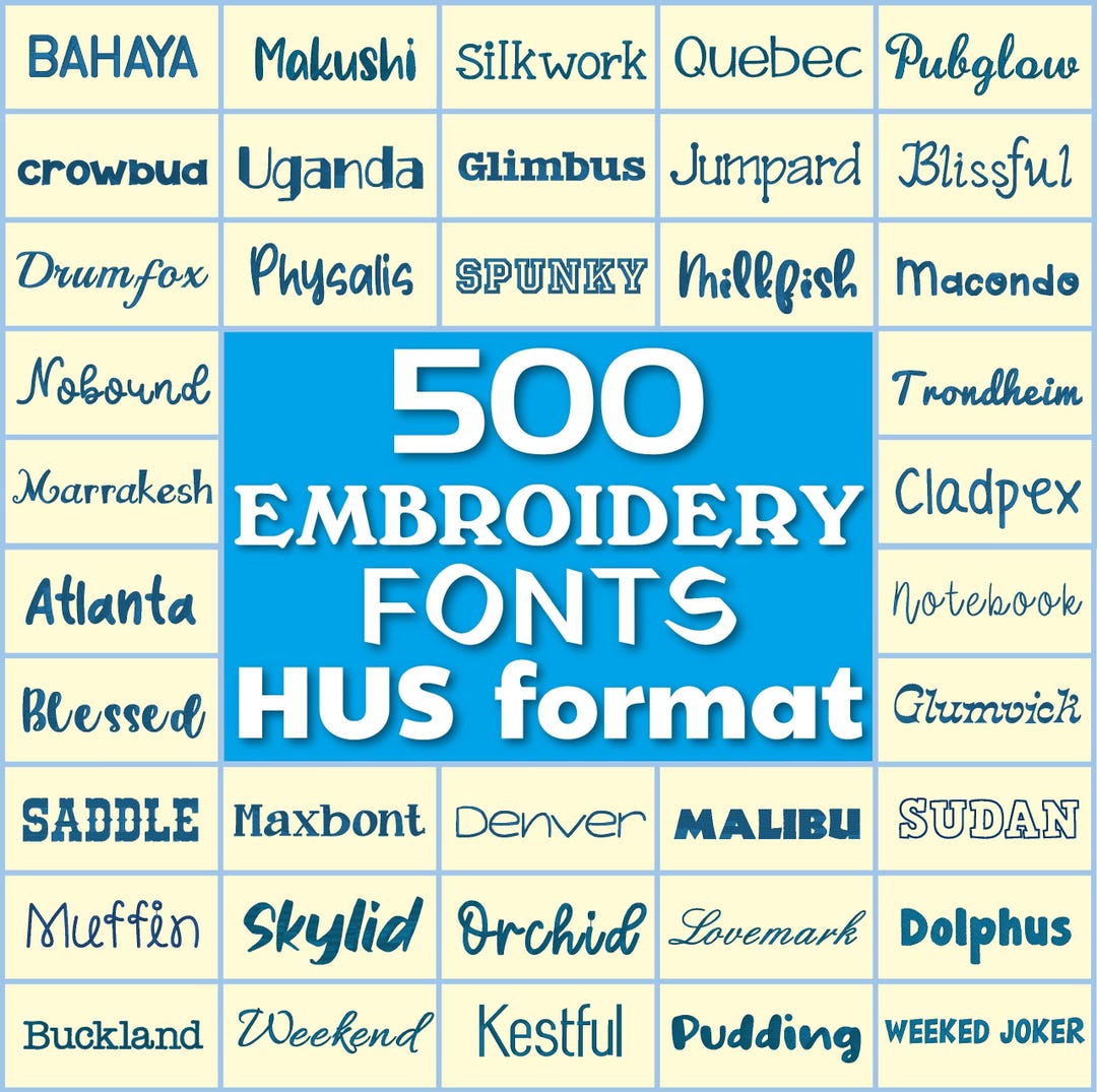 Humss Fonts HUS Fonts Bundle, Machine Embroidery Fonts, Husqvarna Fonts Set, HUS ...