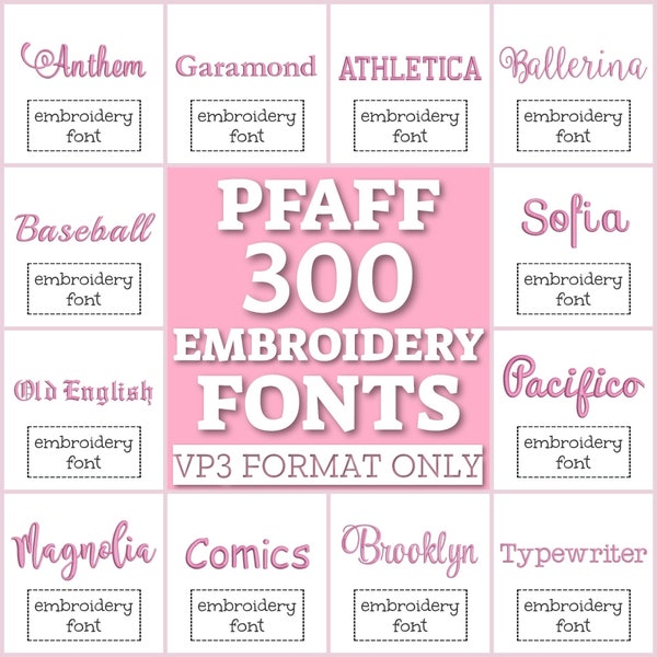 300 Pfaff machine fonts, VP3 fonts set, machine embroidery fonts, Pfaff fonts pack, VP3 bundle, embroidery alphabet, fonts for Pfaff bundle