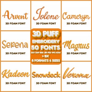 Paquete de 50 fuentes 3D Puff, fuentes de espuma para bordado a máquina, 7 formatos y fuentes BX.