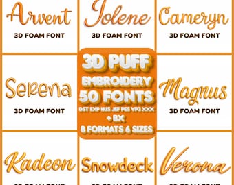 50 3D Puff font bundle, Foam fonts for machine embroidery, 7 formats & BX fonts