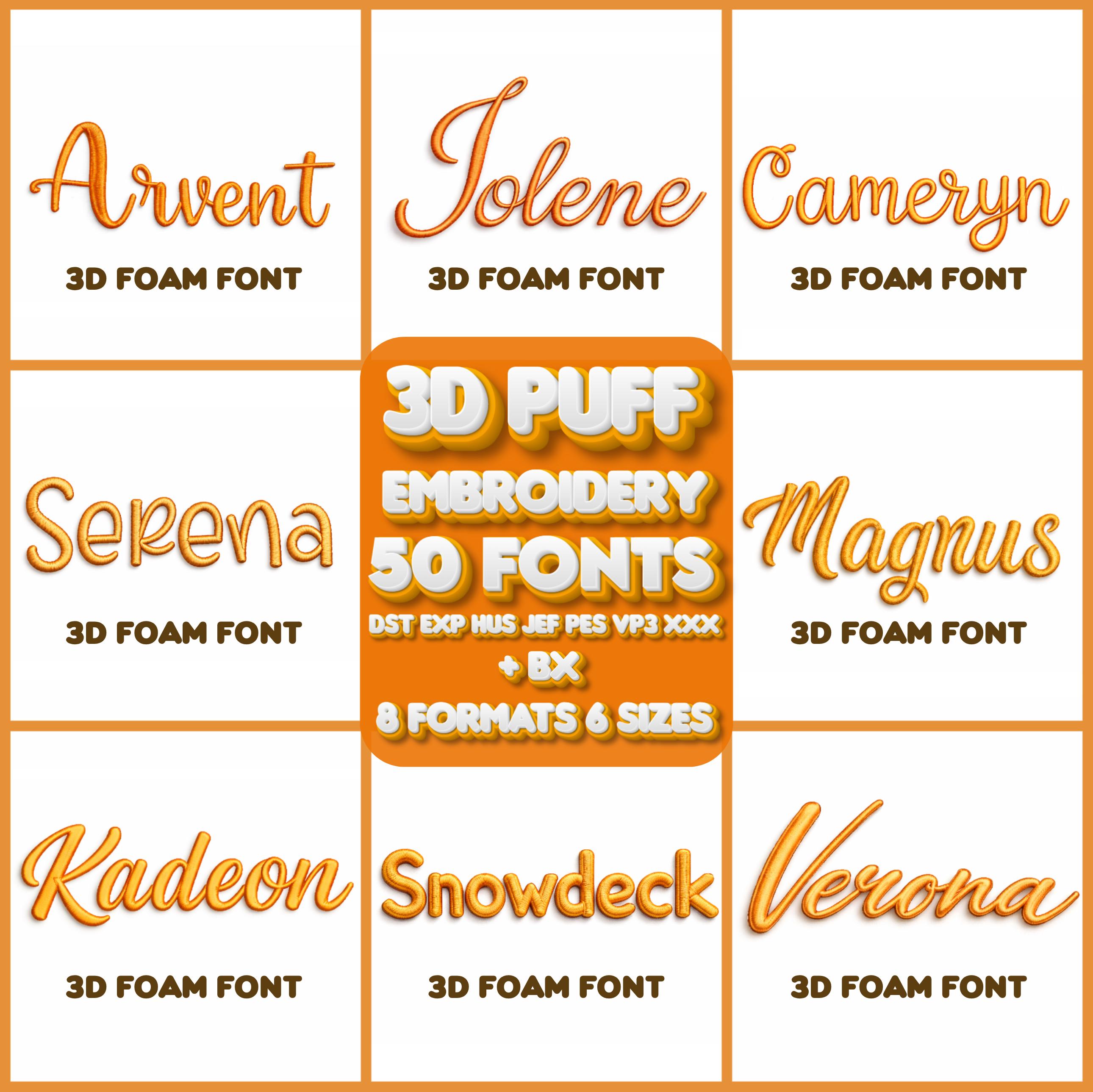 50 3D Puff Font Bundle, Foam Fonts for Machine Embroidery, 7 Formats ...