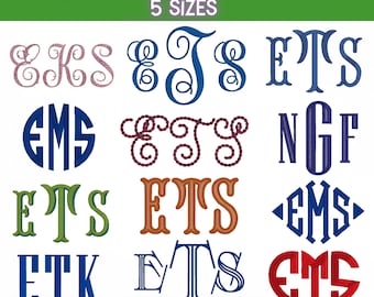 12 Monogram embroidery fonts, Machine embroidery alphabet, PES and BX font pack