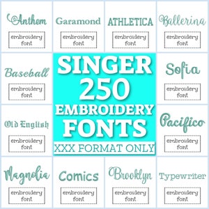 Paquete de 250 fuentes Singer, paquete de fuentes XXX, fuentes para máquina de bordar, conjunto de fuentes Singer, colección de fuentes XXX, fuentes para bordado, alfabeto XXX