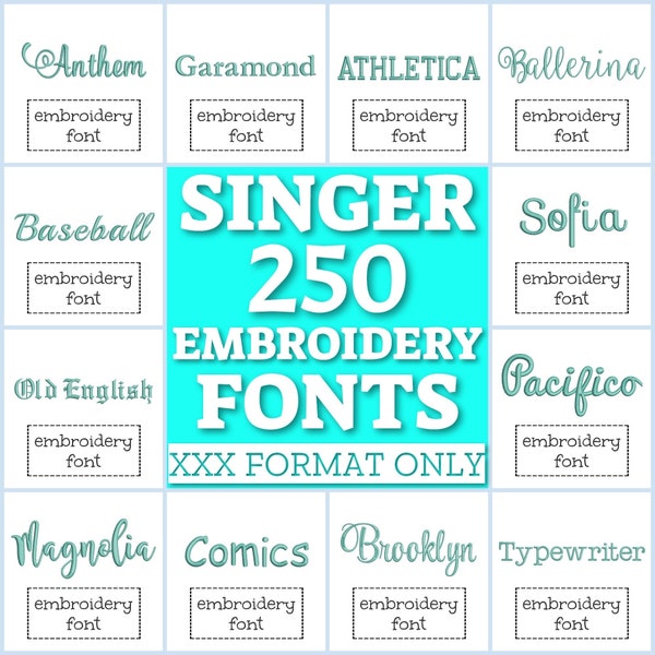 250 Singer fonts pack, XXX fonts bundle, embroidery machine fonts, Singer fonts set, XXX fonts collection, fonts for embroidery XXX alphabet