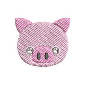 K&ouml;nnte beinhalten: Rosa Schweinegesichts-Stickerei mit schwarzen Augen und einer rosa Schnauze.