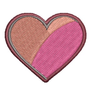 May include: A pink and peach heart-shaped patch with a gray outline. The heart is made of a textured fabric.