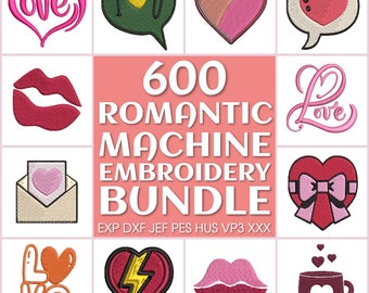 600 Romantic embroidery files bundle, machine embroidery design, love embroidery, heart embroidery pattern, Valentines day embroidery pack