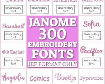 300 Janome machine fonts, JEF fonts set, machine embroidery fonts, Janome font pack, JEF letters bundle, embroidery Janome monogram alphabet