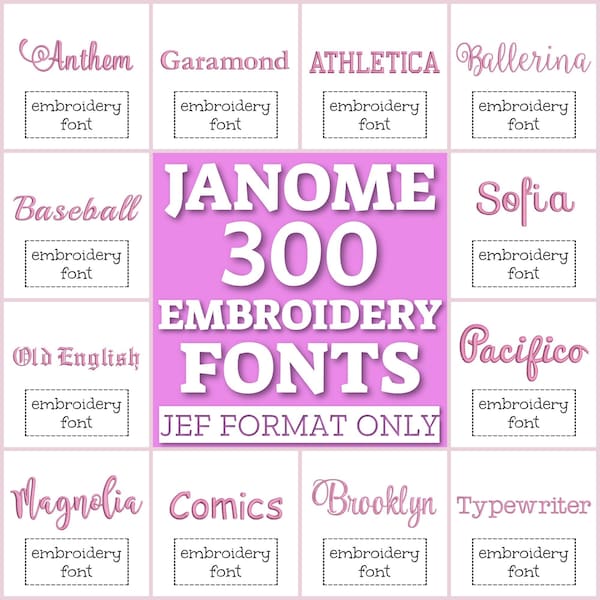 300 Janome machine fonts, JEF fonts set, machine embroidery fonts, Janome font pack, JEF letters bundle, embroidery Janome monogram alphabet