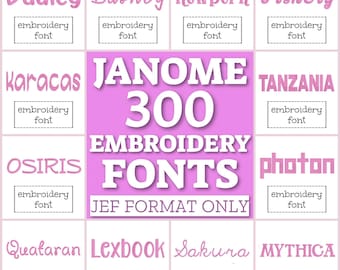 300 fuentes para máquina Janome, conjunto de fuentes JEF, fuentes para bordado a máquina, paquete de fuentes Janome, paquete de letras JEF, alfabeto de monograma Janome para bordado