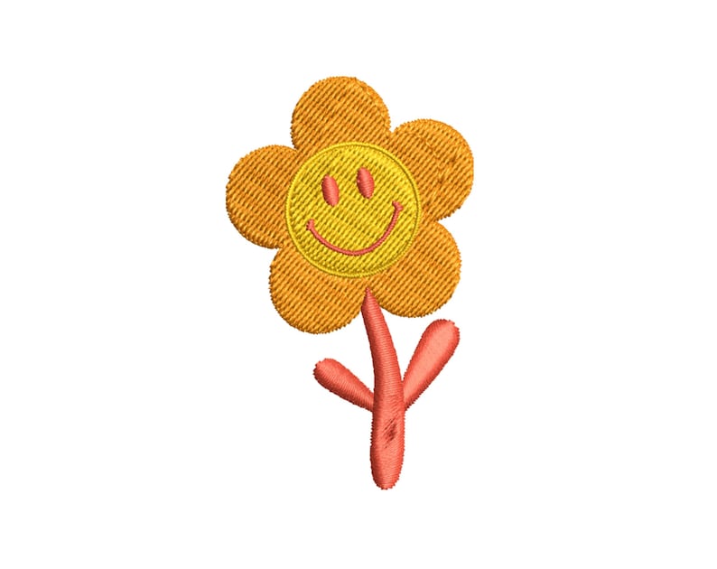 K&ouml;nnte beinhalten: Eine gelbe Blume mit einem l&auml;chelnden Gesicht und einem orangefarbenen Stiel. Die Blume hat sechs Bl&uuml;tenbl&auml;tter.