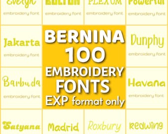 100 EXP embroidery fonts, Bernina fonts set, EXP machine fonts, Embroidery letters, Bernina alphabet