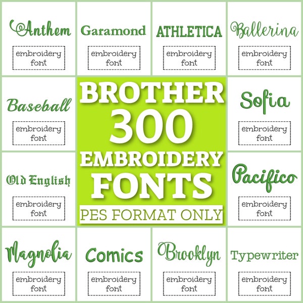 300 Brother embroidery fonts, Brother fonts set, embroidery machine fonts, embroidery alphabet, Babylock letters bundle, embroidery monogram