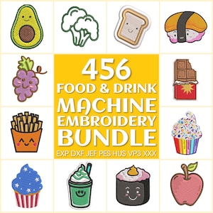 456 Food embroidery bundle, machine embroidery files, embroidery design, drinks embroidery set, embroidery patterns, food embroidery pack