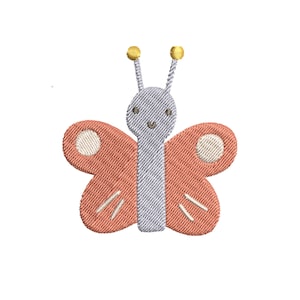 K&ouml;nnte beinhalten: Ein s&uuml;&szlig;er Cartoon-Schmetterling mit orangefarbenen Fl&uuml;geln und einem grauen K&ouml;rper. Der Schmetterling hat zwei kleine gelbe F&uuml;hler und ein l&auml;chelndes Gesicht.