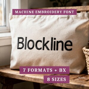 Blockline sans serif embroidery font, Modern alphabet for machine embroidery, BX letters, 8 sizes