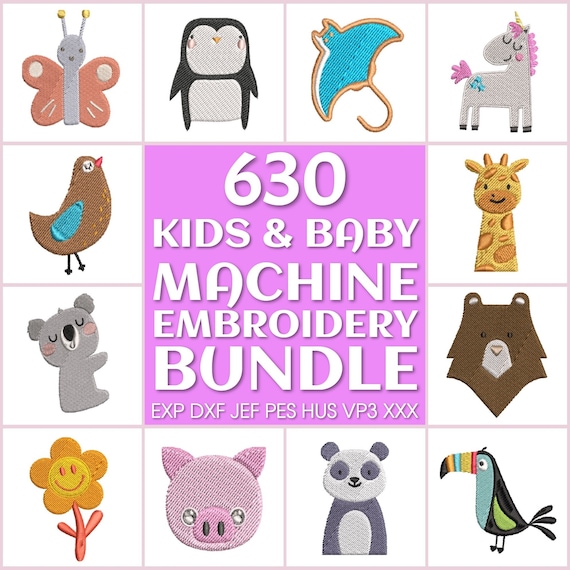 630 Kids embroidery files bundle, machine embroidery design, baby embroidery, newborn cute embroidery pattern, animals embroidery pack