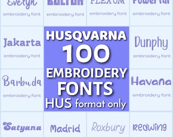 100 HUS embroidery fonts, Husqvarna machine fonts, HUS fonts pack, Embroidery monogram, HUS letters alphabet
