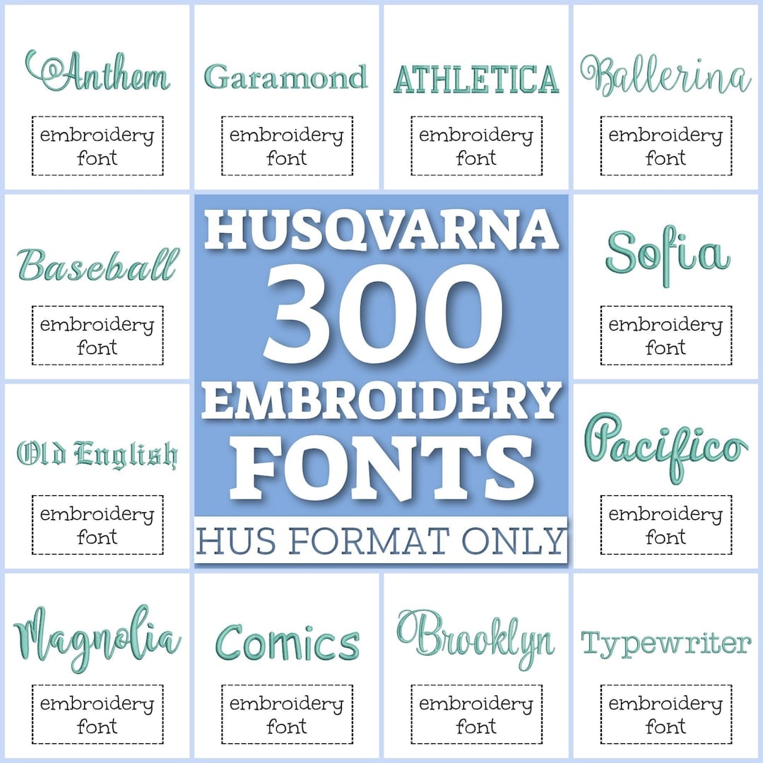 300 Husqvarna Fonts, HUS Fonts Pack, Embroidery Fonts, Husqvarna Fonts