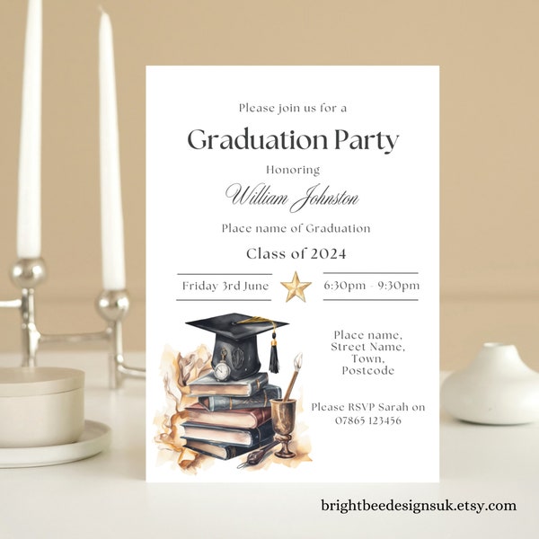 Graduation Party Invitation Template Editable, Graduation Party Invite Download, Graduation Announcement Invitation,Class of 2024,Canva GR08