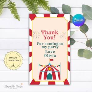 Editable Carnival Gift Tag, Circus Thank You Tag, Carnival Circus Party ...