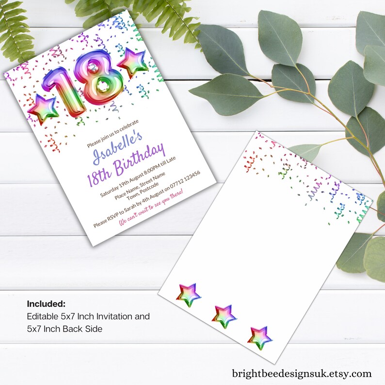 18th Birthday Invitation Template, Eighteenth Birthday Rainbow Party ...