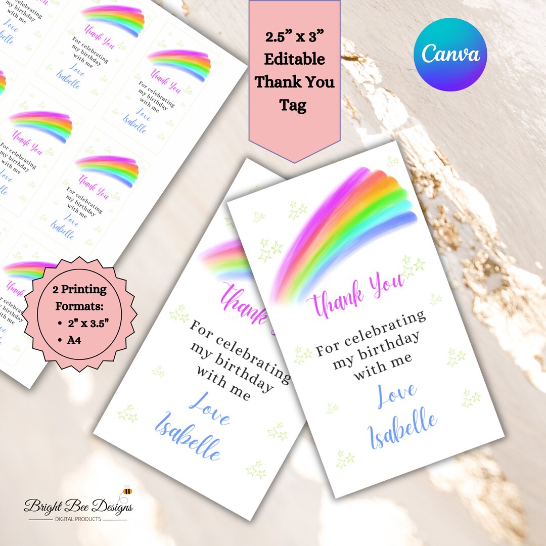 Editable Rainbow Gift Tag for Kids With Green Stars. Printable - Etsy