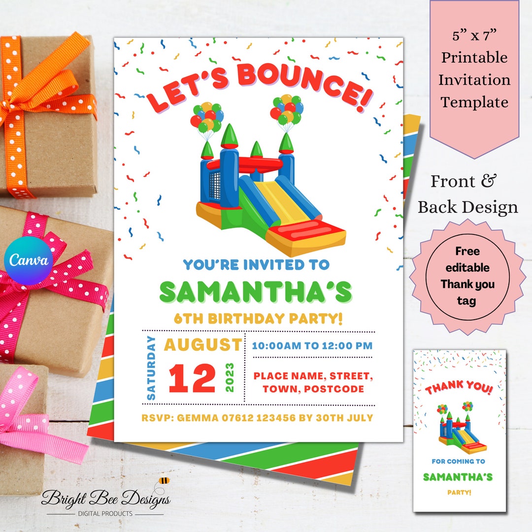 Bounce Birthday Party Invitation for Kids. Printable Bouncy Etsy